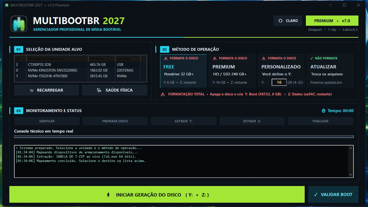 Extrator MultiBootBR 2027 no tema escuro